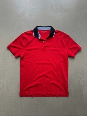 Tommy Hilfiger Red Polo with Navy Contrast Collar